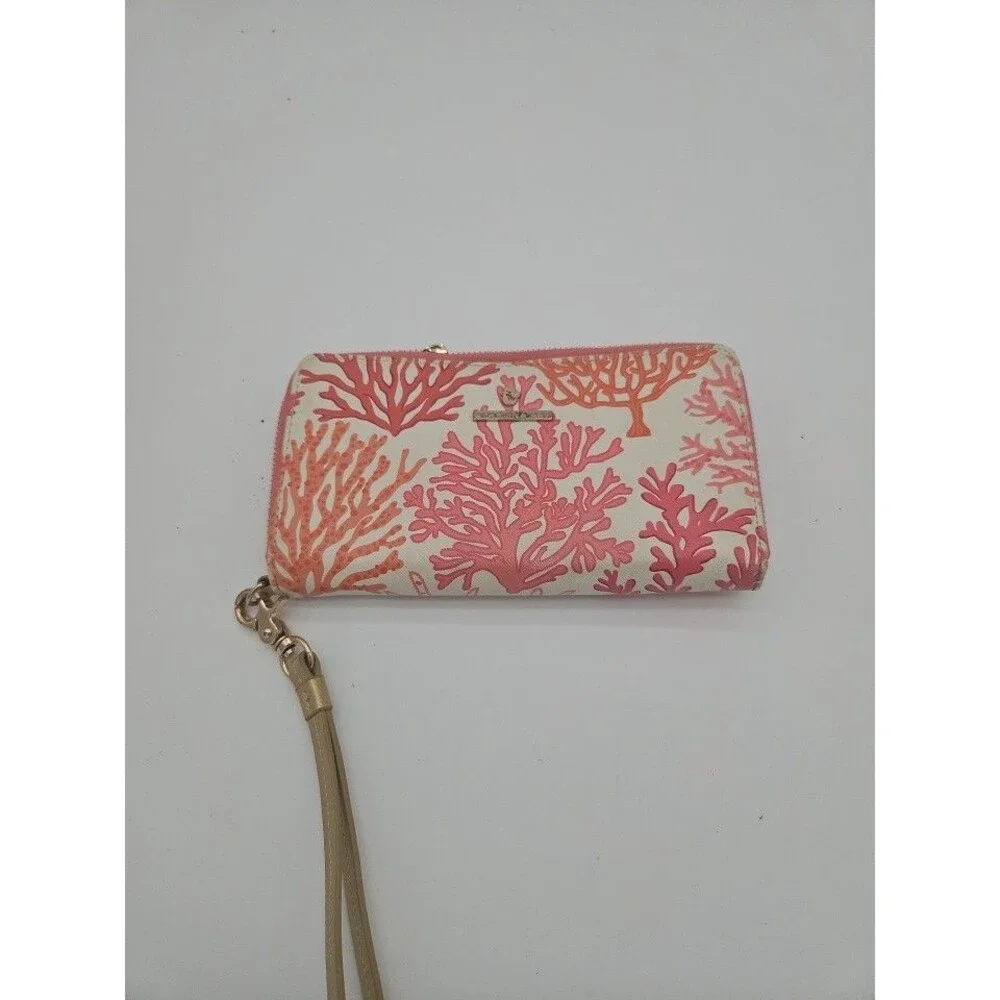 Spartina 449 Coral Wristlet Wallet Purse Clutch Zip Around